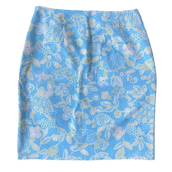 Talbots Petites Mosaic Sea Turtle Print Pencil Skirt Blue Green - Size 8P - Picture 3 of 11
